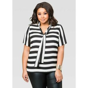 Ashley Stewart Tops - Ashley Stewart Striped Neck Tee Ashley Stewart Tops - Ashley Stewart Striped Neck Tee